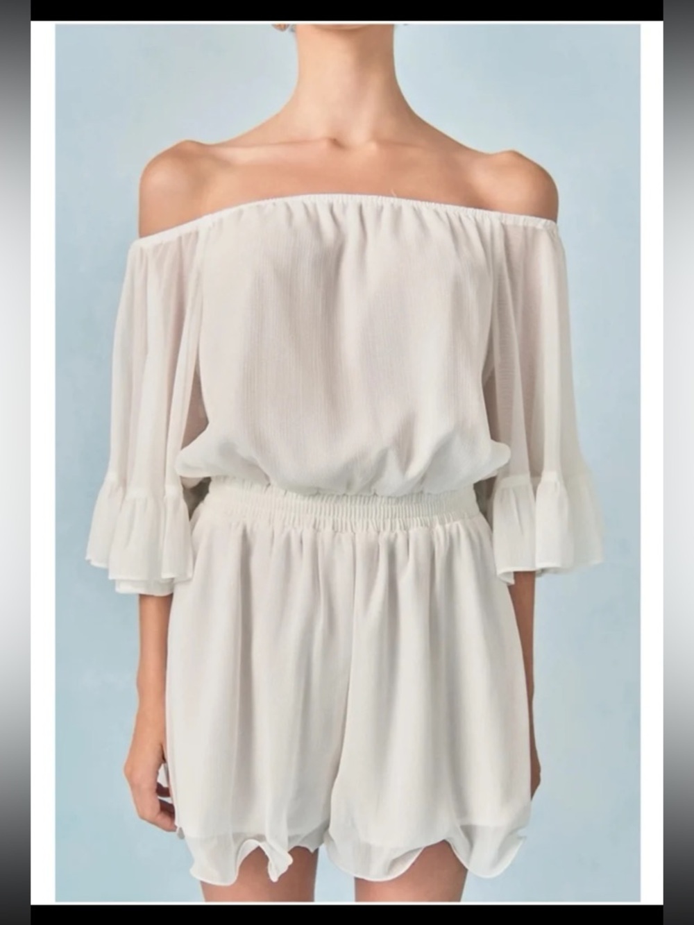 NWT Endless Rose RUFFLED SLEEVE ROMPER in White size Medium - Picture 4 of 12